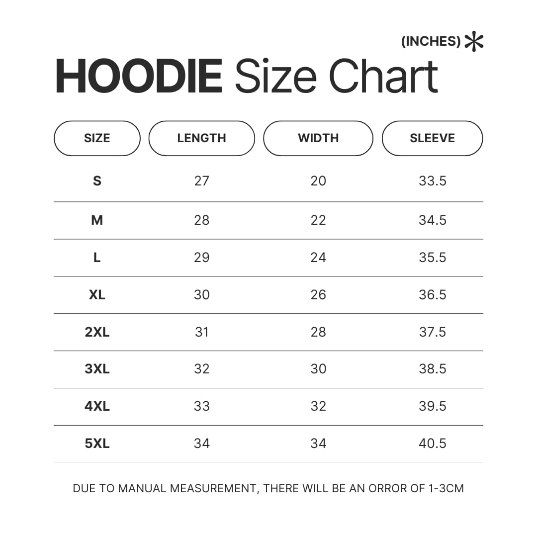 Hoodie Size Chart - Bungo Stray Dogs Shop