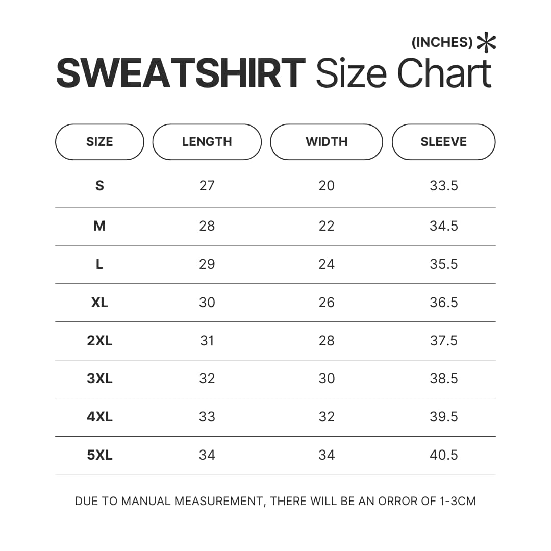 Sweatshirt Size Chart - Bungo Stray Dogs Shop