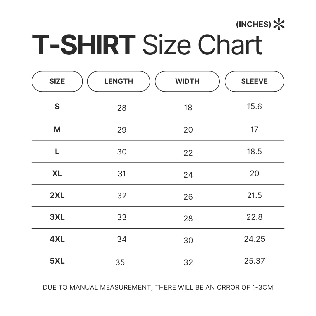 T shirt Size Chart - Bungo Stray Dogs Shop