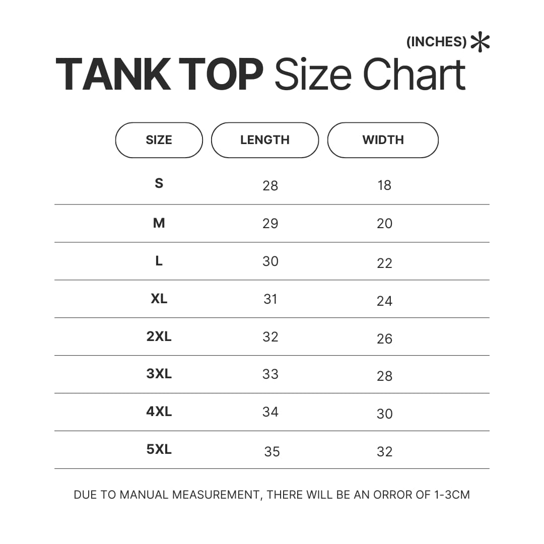 Tank Top Size Chart - Bungo Stray Dogs Shop