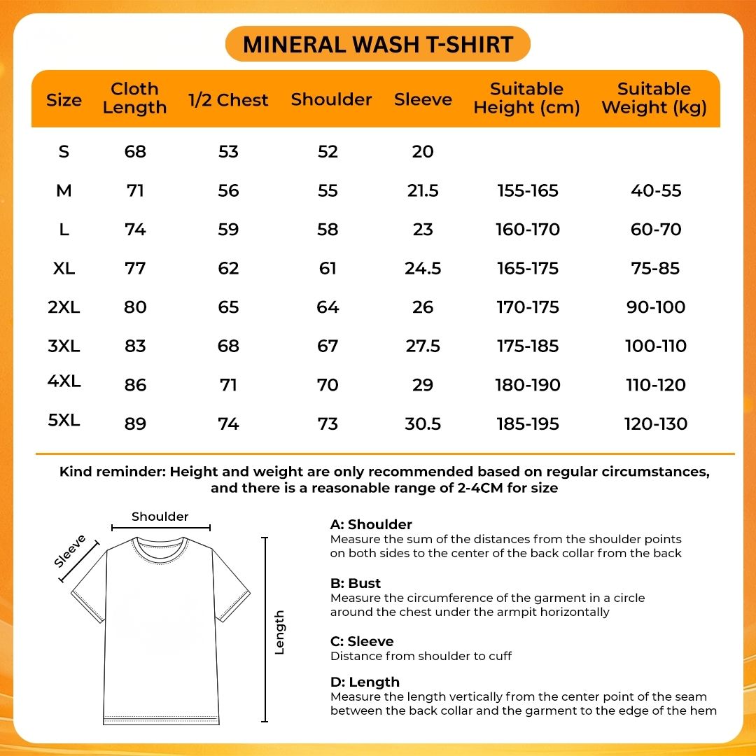 Mineral Wash T Shirt Size Chart - Bungo Stray Dogs Shop